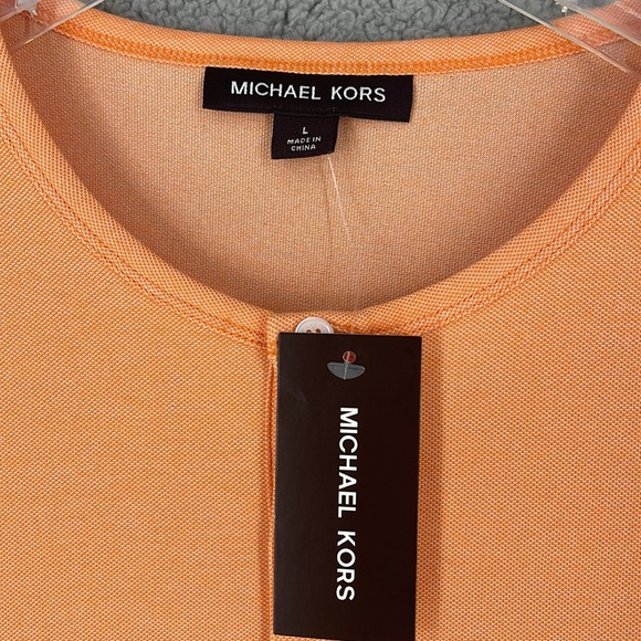 Michael Kors Amber Orange crew neck half button long sleeve size large shirt - Picture 2 of 7